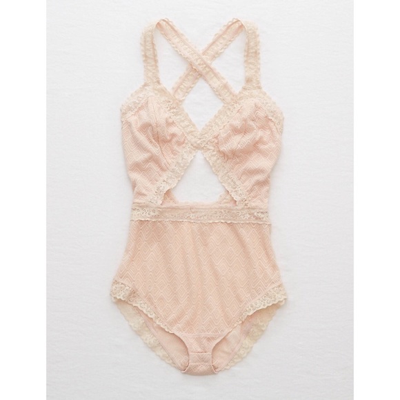 aerie Other - NWOT Aerie blush lace cutout bodysuit XL